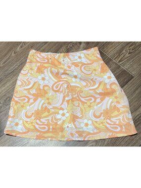 Hollister Ultra High Rise Mini Skirt 70s Retro Groovy Floral Orange Size XS